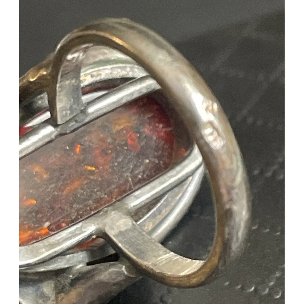 Sterling Silver Amber Ring‎ Statement Chunky 925 Calla Lily Artisan Size 6